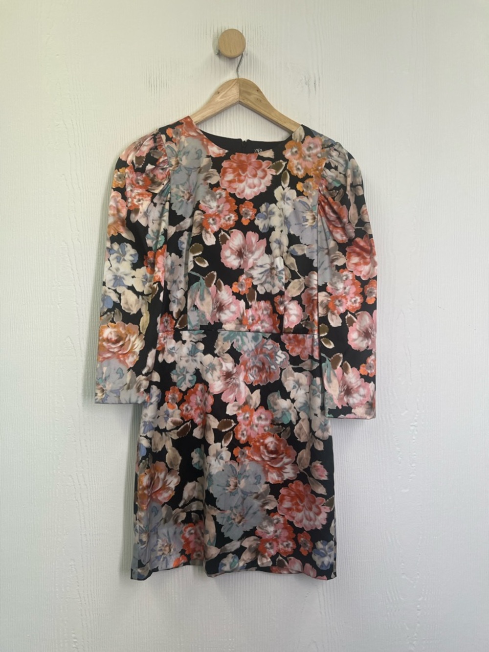 Zara - Colorful Floral Print Quarter Puff Long Sleeves Mini Dress Size Medium - Picture 6 of 10